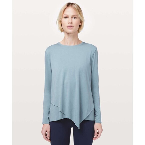 Lululemon Womens Sweetest Day Top Sz 4 Blue Cast Tencel Layered Hem Athleisure - Picture 1 of 10